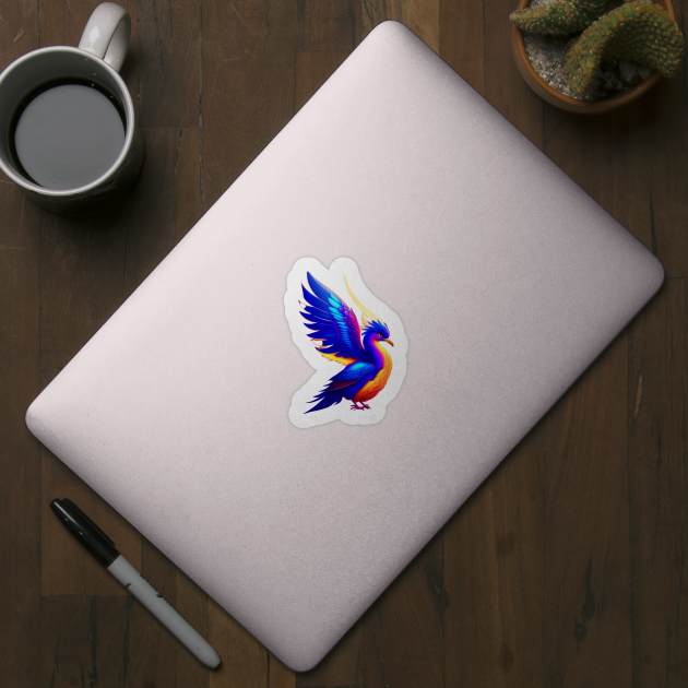 Vividly Colored Blue-Winged Phoenix Bird by Athena's Mall